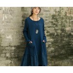 NINI WONDERLAND New 2016 spring printing cotton linen casual dress Long sleeve loose waist vintage dresses  85307