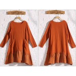 NINI WONDERLAND New 2016 spring printing cotton linen casual dress Long sleeve loose waist vintage dresses  85307