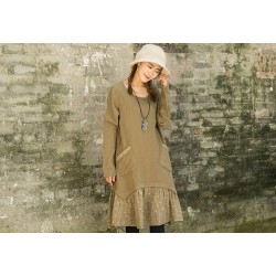 NINI WONDERLAND New 2016 spring printing cotton linen casual dress Long sleeve loose waist vintage dresses  85307