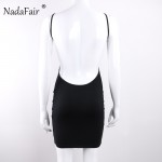 Nadafair 95% Cotton Spaghetti Strap Black Sexy Club Backless Bodycon Dress Women Summer Beach Casual Mini Dress