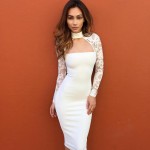 Nadafair Back Zipper Turtleneck Long Sleeve White Black Lace Sexy Club Dress Winter Women Elegant Bodycon Pencil Party Dresses