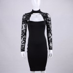 Nadafair Back Zipper Turtleneck Long Sleeve White Black Lace Sexy Club Dress Winter Women Elegant Bodycon Pencil Party Dresses