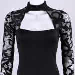 Nadafair Back Zipper Turtleneck Long Sleeve White Black Lace Sexy Club Dress Winter Women Elegant Bodycon Pencil Party Dresses