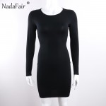 Nadafair Long Sleeve Stretchy Sexy Club Bandage Bodycon Dress 2017 Women Black Red Lace Up Backless Party Dresses