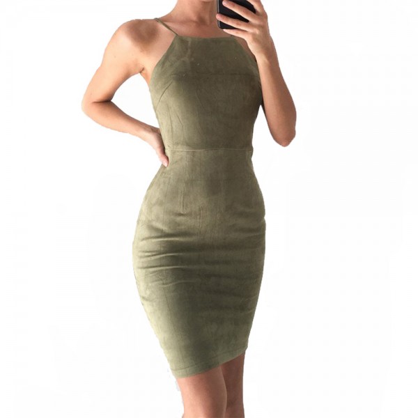 Nadafair Sleeveless Backless Sexy Club Bodycon Dress 2017 New Casual Solid Cross Women Party Dress Red Black Khaki Army green