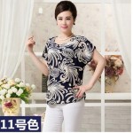 National wind Mother clothing middle-age women's summer print short-sleeve plus size loose tops shirts female t-shirt 4XL