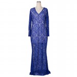 Nemidor 2018 Women Sexy V-neck 1950S Vintage Plus Size Dress 7XL 8XL 9XL Long Sleeve Party Lace Split Long Maxi Dress