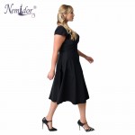 Nemidor Autumn Winter Dress Women Short Sleeve Elegant Black Midi Casual Dresses Plus Size V-neck A-line Dress