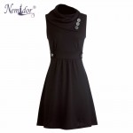 Nemidor Spring Women Elegant Irregular Collar Retro Button Swing Dresses Casual Sleeveless Party Midi Dress