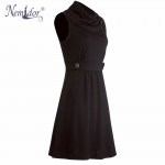 Nemidor Spring Women Elegant Irregular Collar Retro Button Swing Dresses Casual Sleeveless Party Midi Dress