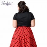 Nemidor Women Plus Size Sexy 4XL Square Collar Midi Dress Dot Patchwork Short Sleeve Vintage Swing A-line Dress