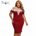 Nemidor Women Sexy Off The Shoulder Lace Bodycon Dress Patchwork Short Sleeve Floral Plus Size Dress