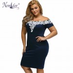 Nemidor Women Sexy Off The Shoulder Lace Bodycon Dress Patchwork Short Sleeve Floral Plus Size Dress