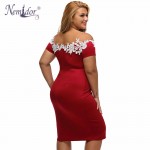 Nemidor Women Sexy Off The Shoulder Lace Bodycon Dress Patchwork Short Sleeve Floral Plus Size Dress