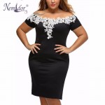 Nemidor Women Sexy Off The Shoulder Lace Bodycon Dress Patchwork Short Sleeve Floral Plus Size Dress