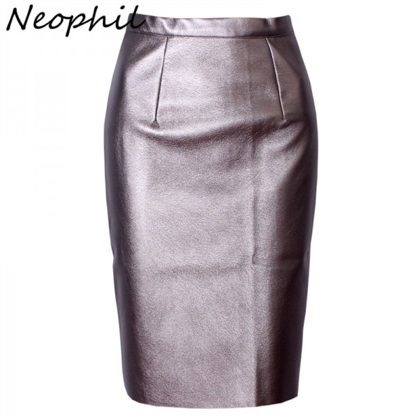 Neophil 2017 Sexy Faux Fur Leather Pu High Waist Midi Women Pencil Skirts Pink Office Wrap Bodycon Short Girls Tutu Saia S08019
