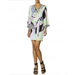 New 2014 Designer Luxury Brands Women's V-Neck Geometric Print Plus Size XXL Stretch Jersey Silk Dress Free Shipping