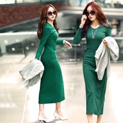 New 2015 Robe Plus Size Women Autumn Winter Dress Fashion Casual O-neck Knitting Dresses Long-Sleeve Long-Length Dress
