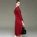 New 2015 autumn winter fashion women luxury sexy black red lace dress a-line hollow out mesh elegant midi mid-calf dresses