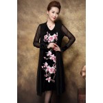 New 2016 Autumn Women Plus size floral embroidery  Dress faux two vintage dress high-end middle age gold velvet dress XXXXL