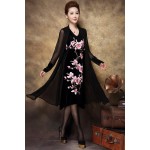 New 2016 Autumn Women Plus size floral embroidery  Dress faux two vintage dress high-end middle age gold velvet dress XXXXL