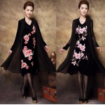 New 2016 Autumn Women Plus size floral embroidery  Dress faux two vintage dress high-end middle age gold velvet dress XXXXL