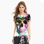 New 2016 Harajuku 3d tshirt Weird Skull Printed Colorful T-shirt Womens t shirts Casual Tees Tops Punk Rock Style