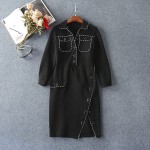New 2016 autumn winter runway fashion women cool military style dress long sleeve side slit belt army green dresses pockets