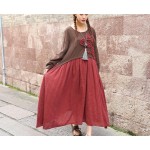 New 2016 spring Women cotton linen embroidered long-sleeved Mori style dress Pactwork colors loose waist dress for female 86113
