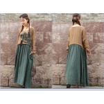 New 2016 spring Women cotton linen embroidered long-sleeved Mori style dress Pactwork colors loose waist dress for female 86113