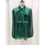 New 2016 spring summer brand fashion bow collar silk chiffon blouse women tops sexy animal leopard print lantern sleeve shirts