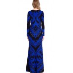 New 2017 Designer Luxury Brands Autumn Women's Long Sleeves Baroque Print Stretch Jersey Silk Maxi Slim Party Dress