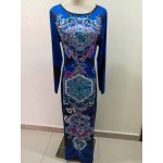 New 2017 Designer Luxury Brands Autumn Women's Long Sleeves Baroque Print Stretch Jersey Silk Maxi Slim Party Dress