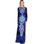 New 2017 Designer Luxury Brands Autumn Women's Long Sleeves Baroque Print Stretch Jersey Silk Maxi Slim Party Dress