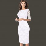 New 2017 Elegant Women Wedding Cocktail Half Sleeve Slimming Lace Dress Patchwork Knee-Length Casual Bodycon Pencil Dress