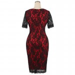 New 2017 Elegant Women Wedding Cocktail Half Sleeve Slimming Lace Dress Patchwork Knee-Length Casual Bodycon Pencil Dress