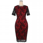 New 2017 Elegant Women Wedding Cocktail Half Sleeve Slimming Lace Dress Patchwork Knee-Length Casual Bodycon Pencil Dress