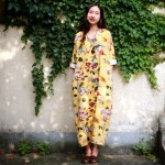 New 2017 Fashion Runway Designer Spring Summer Dress Women Three Quarter Sleeve Colored Button Elegant Linen Floral Print Dress