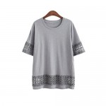 New 2017 Fashion T Shirt Women Fifth Sleeve O-neck Casual Tops Sexy Lace Crochet Embroidery Top Tees Blusas Plus Size 5XL