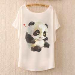 New 2017 Hot Retro Cool Punk T-shirt Women Top Fashion Tee The lovely panda print Batwing Sleeve T shirt women tops