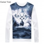 New 2017 Men's 3D Printing Hoodies Deer Pattern Capless Sweatshirt Fashion Jacket Plus Size:M-5XL W118
