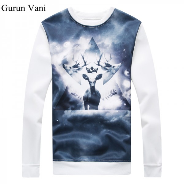 New 2017 Men's 3D Printing Hoodies Deer Pattern Capless Sweatshirt Fashion Jacket Plus Size:M-5XL W118
