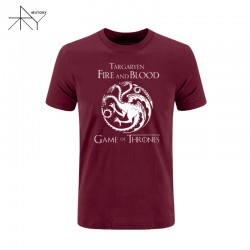 New 2017 quality cotton blend FIRE AND BLOOD house TARGARYEN print O neck men TEES casual Game of Thrones men's T shirts