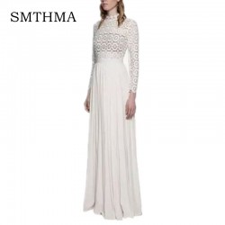 New 2017 runway fashion women spring designer Dress elegant long sleeve white lace sweet dress slim casual dress