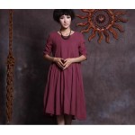 New 2017 spring autumn women's solid colors vintage cotton linen dress long sleeve big hem dress for female  S51283