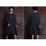 New 2017 spring autumn women's solid colors vintage cotton linen dress long sleeve big hem dress for female  S51283