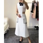 New 2017 spring summer fashion women girls cut out waist sexy dress novelty sleeveless patchwork PU pockets dresses white blue