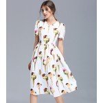 New 2017 spring summer fashion women short sleeve casual knee length cute dress ice cream patterns print dresses black white