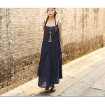 New 2017 summer cotton linen fake two piece loose strap dress Sleeveless vintage dresses for female 86120