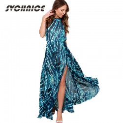 New 2018 Brand High Split Sexy Long Dress Vestidos Halter Party Dresses Elegant Maxi Summer Dress Women Beach Clubwear